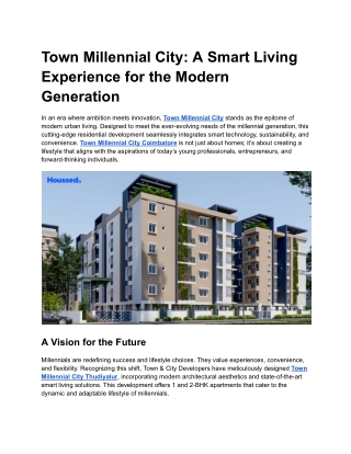 Town Millennial City – Smart Homes for a Modern Lifestyle
