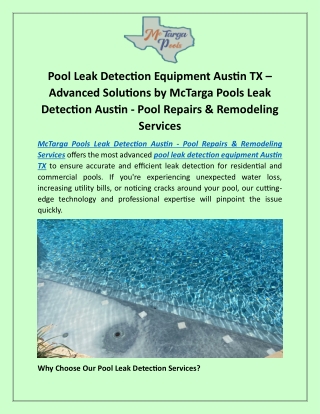 Pool Leak Detection Equipment Austin TX McTarga Pools Leak Detection Austin
