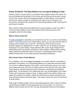 Online Cricket ID_ The Best Platform for Live Sports Betting in India