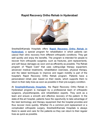 Rapid Recovery Ortho Rehab in Hyderabad