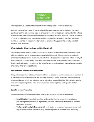 Optimize Your Products with Sonic Biochem's De-Oiled Sunflower Lecithin