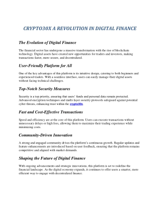 CRYPTO30X A REVOLUTION IN DIGITAL FINANCE