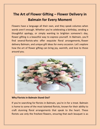 The Art of Flower Gifting – Flower Delivery in Balmain for Every Moment
