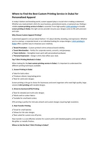 Where to Find the Best Custom Printing Service in Dubai for Personalized Apparel