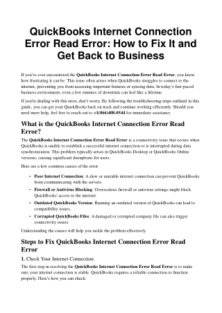 QuickBooks Internet Connection Error Read Error