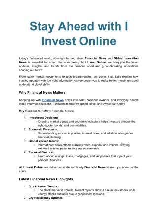 Stay Ahead with I Invest Online