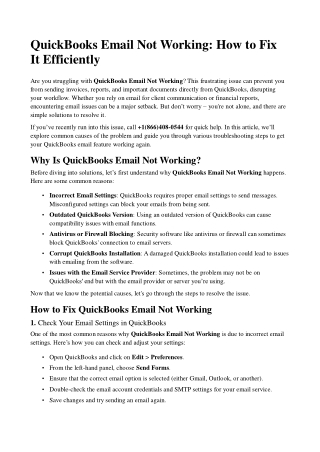 QuickBooks Email Not Working