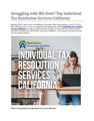 Struggling with IRS Debt Top Individual Tax Resolution Services California