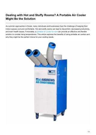 Dealing with Hot and Stuffy Rooms A Portable Air Cooler Might Be the Solution
