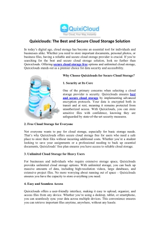 Quixiclouds The Best and Secure Cloud Storage Solution