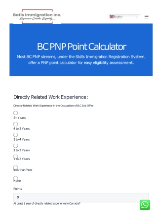 BC PNP Point Calculator