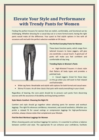 Elevate Your Style and Performance with Trendy Pants for Women