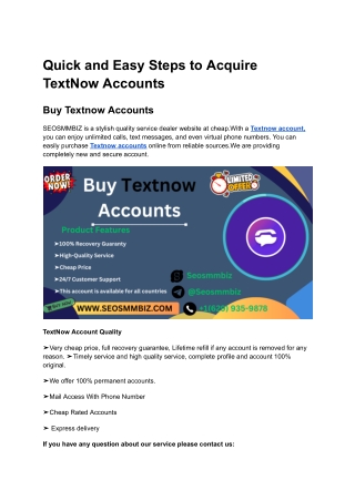 High Quality Service Buy Textnow Accounts