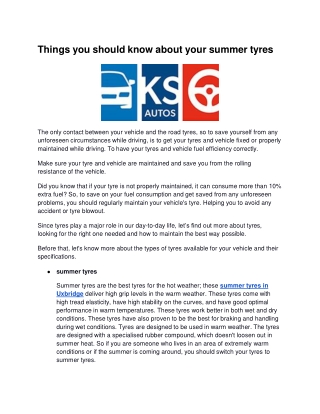 Things you should know about your summer tyres