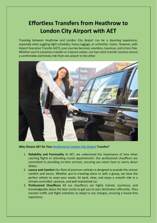Effortless Transfers from Heathrow to London City Airport with AET