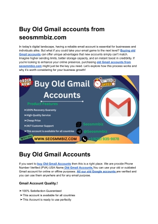 High Quality Service Buy Old Gmail Accounts