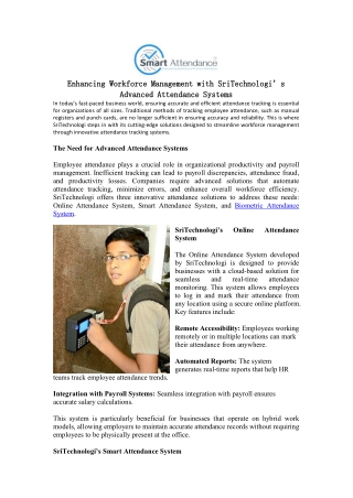 Enhancing Workforce Management with SriTechnologi’s Advanced Attendance Systems