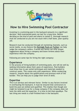 How to Hire Swimming Pool Contractor