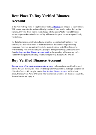High Quality Service Buy Verified Binance Account
