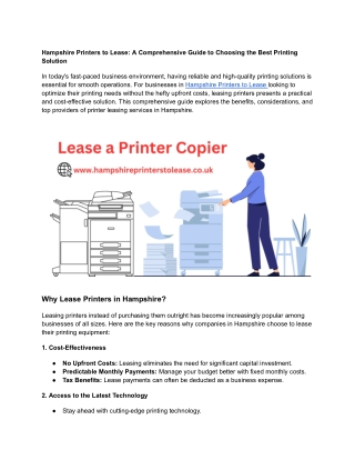 Hampshire Printers to Lease