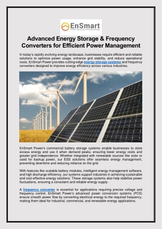 Advanced Energy Storage & Frequency Converters for Efficient Power Management