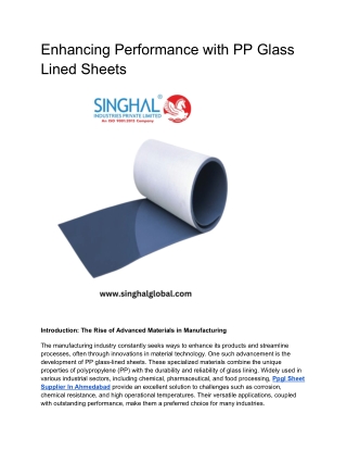 Enhancing Performance with PP Glass Lined Sheets
