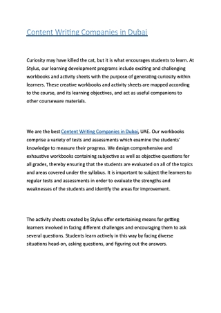 Content Writing Companies in Dubai