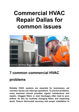 Commercial HVAC Repair Dallas for common issues