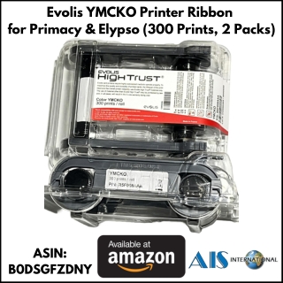 Evolis YMCKO Printer Ribbon for Primacy & Elypso: 300 Prints, 2 Packs