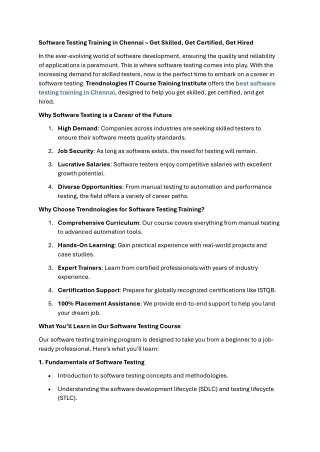 Software Testing Training in Chennai