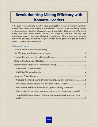 Revolutionizing Mining Efficiency with Komatsu Loaders