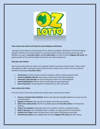 How to Buy Lotto Online and Check Oz Lotto & Magnum 4D Results