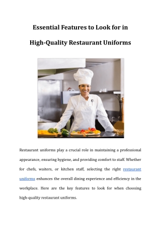 Essential Features to Look for in High-Quality Restaurant Uniforms