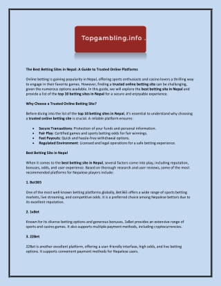 The Best Betting Sites in Nepal A Guide to Trusted Online Platforms