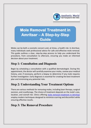 Comprehensive Mole Removal Treatment in Amritsar – A Step-by-Step Guide