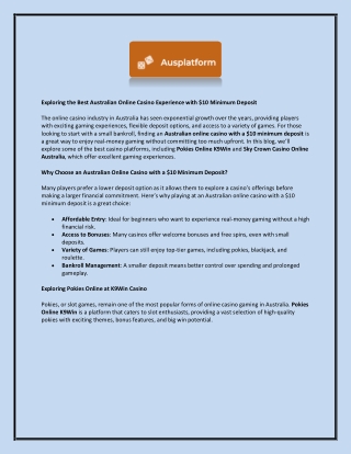 Exploring the Best Australian Online Casino Experience with 10 Minimum Deposit