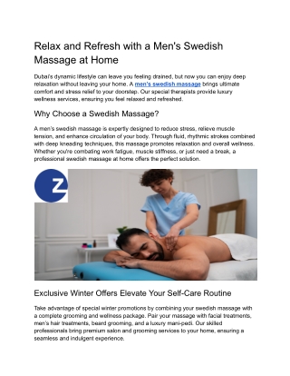 Relax and Refresh with a Men's Swedish Massage at Home
