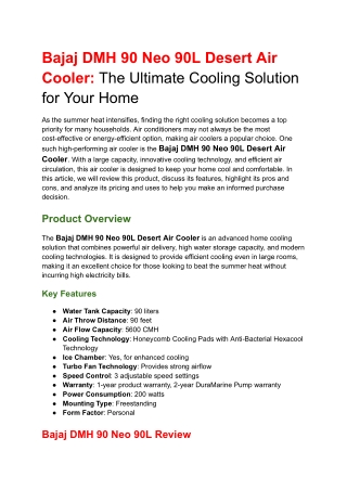 Best Desert Air Cooler for Your Home – Bajaj DMH 90 Neo