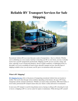 Reliable RV Transport Services for Safe Shipping