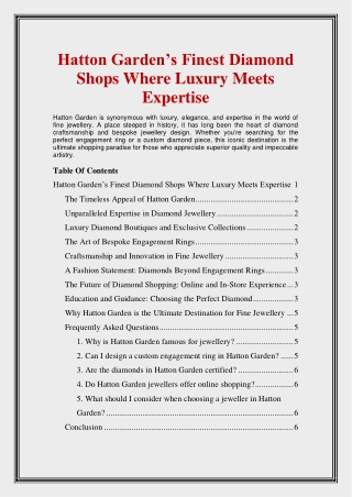 Hatton Garden’s Finest Diamond Shops Where Luxury Meets Expertise