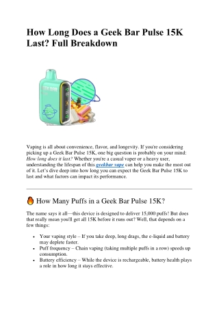 How Long Does a Geek Bar Pulse 15K Last? Full Breakdown