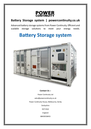 Battery Storage system  powercontinuity.co.uk