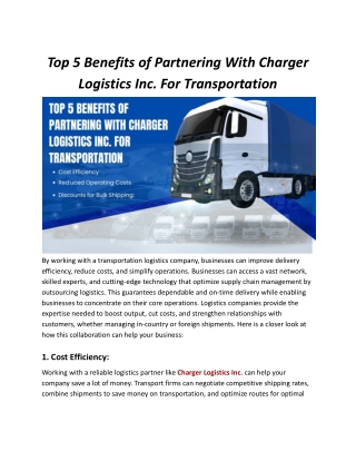 5 Reasons to Trust Charger Logistics for Freight Needs