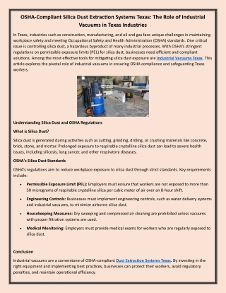 OSHA-Compliant Silica Dust Extraction Systems Texas The Role of Industrial Vacuums in Texas Industries
