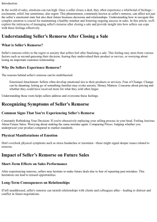 “Managing Seller's Remorse After Closing a Sale”