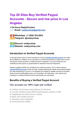 Top 20 Sites Buy Verified Paypal Accounts - Secure and low price In Los Angeles