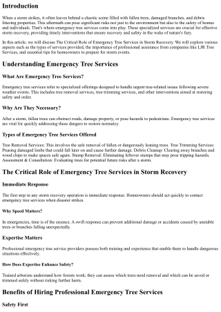The Critical Role of Emergency Tree Services in Storm Recovery
