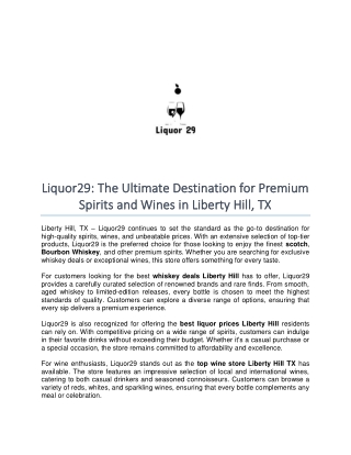 Liquor29- The Ultimate Destination for Premium Spirits and Wines in Liberty Hill, TX