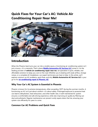 Quick Fixes for Your Car’s AC Vehicle Air Conditioning Repair Near Me!