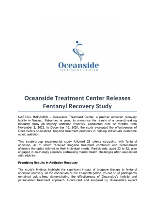 Oceanside Treatment Center Releases Fentanyl Recovery Study